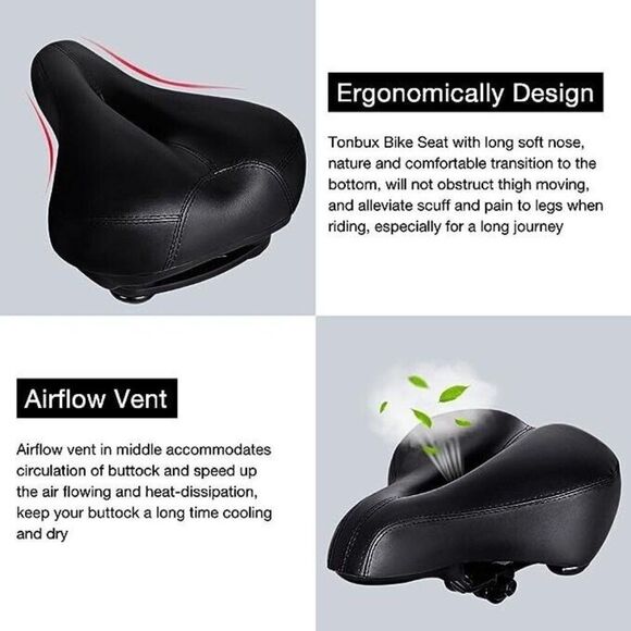 TONBUX Black Leather Dual Shock Absorbing Ball 10.6 x 8.2 in Bike Seat NS361 - Picture 6 of 7